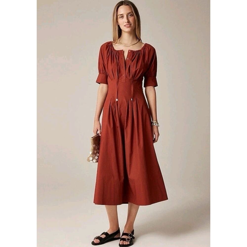 NWT J. Crew Cinched-Waist Shirt-Dress Cottage-Core Burgundy 6
